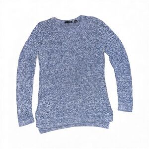 JEANNE PIERRE Heathered Blue Cable Knit Crew Neck Sweater